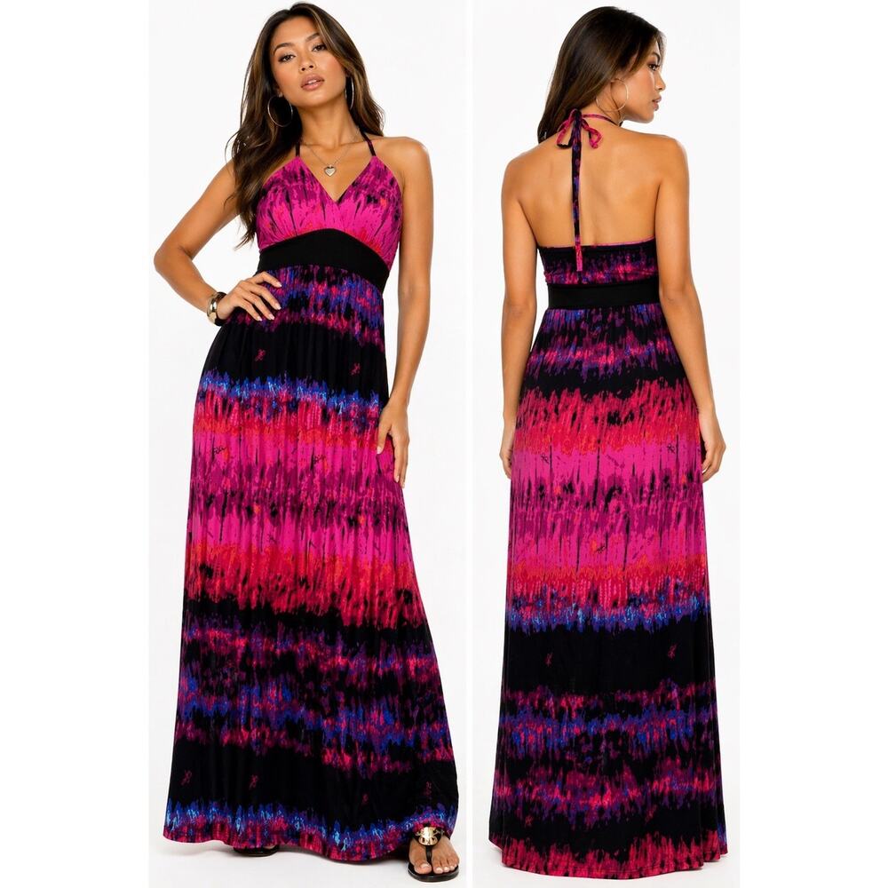 Baby Phat Vintage Y2K Halter Maxi Long Dress Tie Dye Cat Logo Print Plus Size 3X - Picture 11 of 11